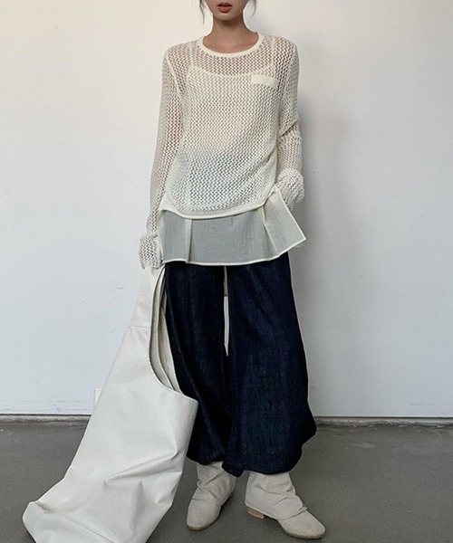 mesh docking knit pullover（その他トップス）｜SUWDEE