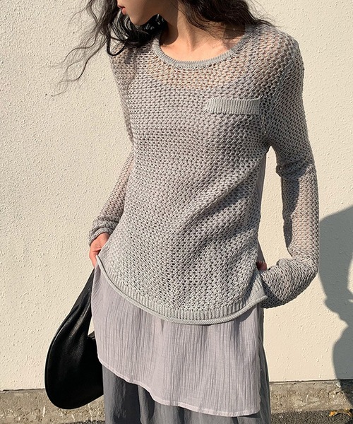 SUWDEE(スーディー)の「mesh docking knit pullover(その他トップス・レディース・グレー/アイボリー・FREE)」の11枚目の写真