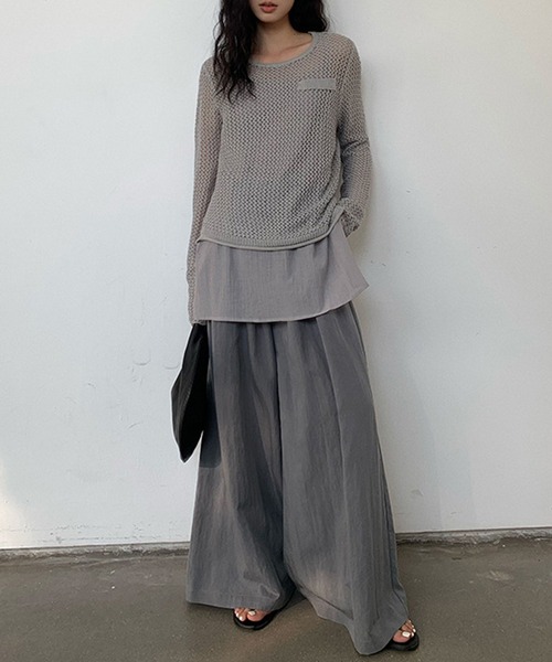 SUWDEE(スーディー)の「mesh docking knit pullover(その他トップス・レディース・グレー/アイボリー・FREE)」の5枚目の写真