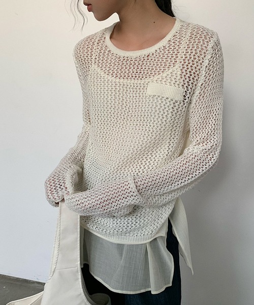 mesh docking knit pullover（その他トップス）｜SUWDEE