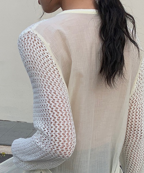 SUWDEE(スーディー)の「mesh docking knit pullover(その他トップス・レディース・グレー/アイボリー・FREE)」の7枚目の写真