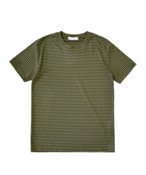 Chikashitsu +(チカシツプラス)の「【Chikashitsu +】tight fit border t-shirt / 【チカシツプラス】タイトフィットボーダー半袖Tシャツ(Tシャツ/カットソー・メンズ・カーキ/ブラック/ブラウン・ONE SIZE)」の16枚目の写真