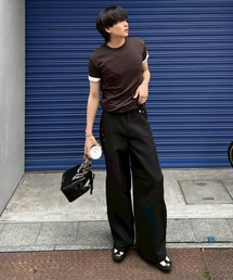 Chikashitsu +（チカシツプラス）の「【Chikashitsu +】tight fit border t-shirt / 【チカシツプラス】タイトフィットボーダー半袖Tシャツ（Tシャツ/カットソー）」