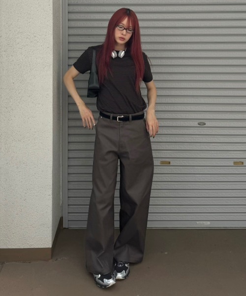 Chikashitsu +(チカシツプラス)の「【Chikashitsu +】tight fit border t-shirt / 【チカシツプラス】タイトフィットボーダー半袖Tシャツ(Tシャツ/カットソー・メンズ・カーキ/ブラック/ブラウン・ONE SIZE)」の20枚目の写真