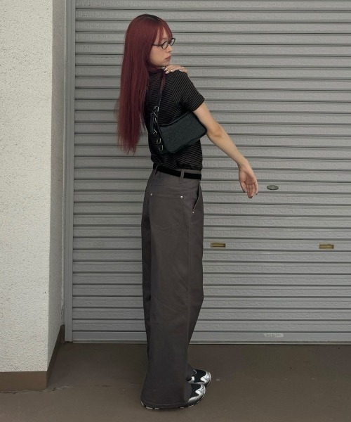 Chikashitsu +(チカシツプラス)の「【Chikashitsu +】tight fit border t-shirt / 【チカシツプラス】タイトフィットボーダー半袖Tシャツ(Tシャツ/カットソー・メンズ・カーキ/ブラック/ブラウン・ONE SIZE)」の19枚目の写真