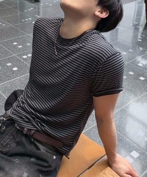 Chikashitsu +（チカシツプラス）の「【Chikashitsu +】tight fit border t-shirt / 【チカシツプラス】タイトフィットボーダー半袖Tシャツ（Tシャツ/カットソー）」