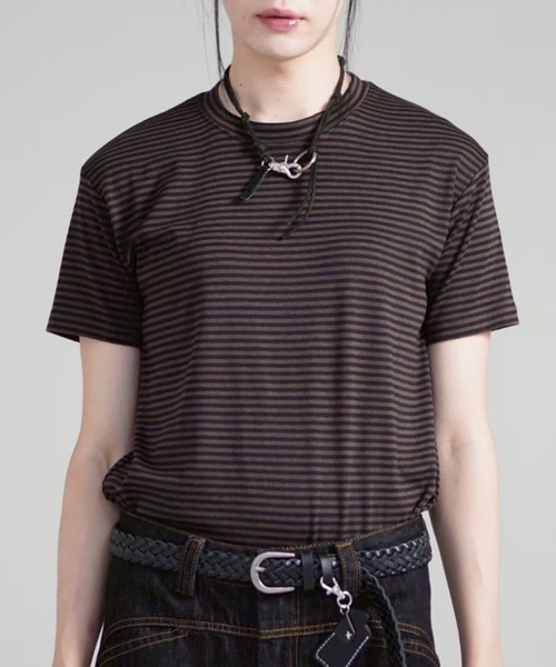 tight fit border t-shirt — Chikashitsu+ тайтовая полосатая футболка, полуприлегающая, короткий рукав