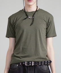 Chikashitsu +（チカシツプラス）の「【Chikashitsu +】tight fit border t-shirt   【チカシツプラス】タイトフィットボーダー半袖Tシャツ（Tシャツ/カットソー）」