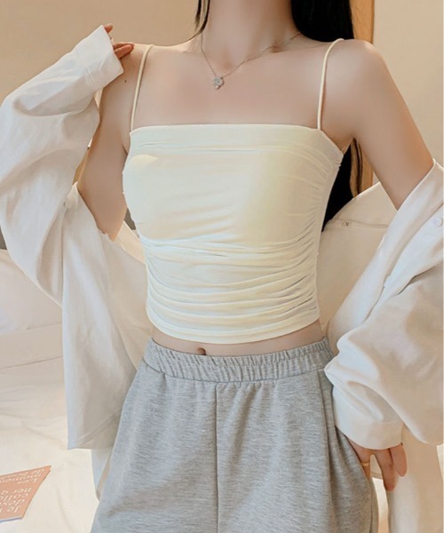 kirakiraShop(キラキラショップ)の「カップイン コットン シャーリング キャミソール(キャミソール・レディース・オフホワイト/グレー/ブラック・FREE)」の10枚目の写真