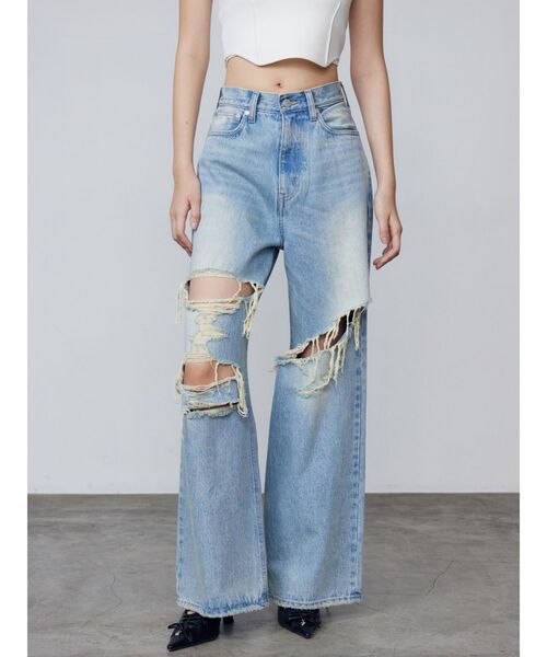 EMODA（エモダ）の「ボールドリップドルーズジーンズ（デニムパンツ・レディース・ブラック/ライトブルー・SMALL/MEDIUM）」の3枚目の写真