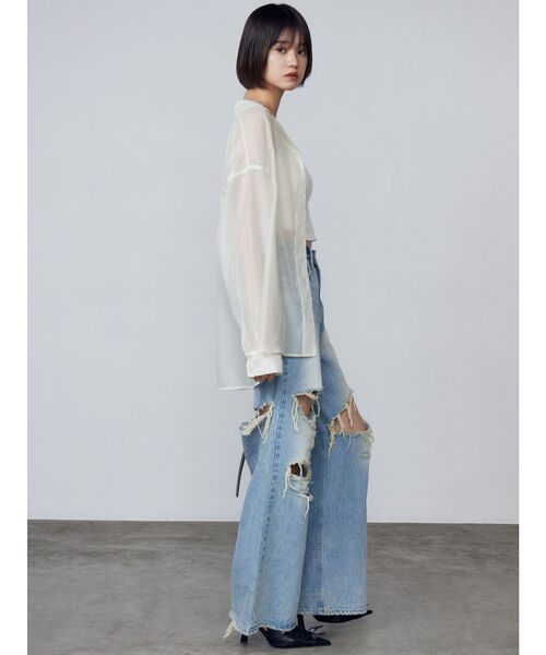 EMODA（エモダ）の「ボールドリップドルーズジーンズ（デニムパンツ・レディース・ブラック/ライトブルー・SMALL/MEDIUM）」の7枚目の写真