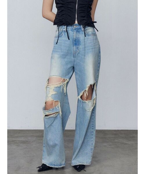 EMODA（エモダ）の「ボールドリップドルーズジーンズ（デニムパンツ・レディース・ブラック/ライトブルー・SMALL/MEDIUM）」の15枚目の写真