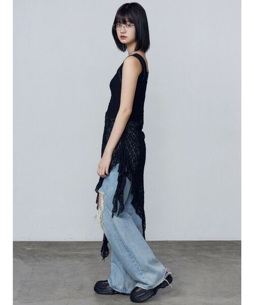 EMODA（エモダ）の「ボールドリップドルーズジーンズ（デニムパンツ・レディース・ブラック/ライトブルー・SMALL/MEDIUM）」の21枚目の写真