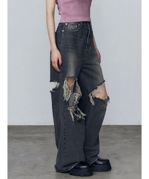 EMODA（エモダ）の「ボールドリップドルーズジーンズ（デニムパンツ・レディース・ブラック/ライトブルー・SMALL/MEDIUM）」の22枚目の写真