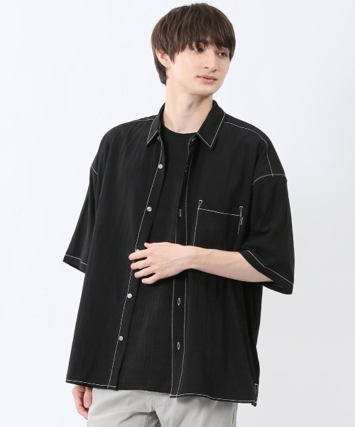 m.f.editorial（エムエフエディトリアル）の「【ストレッチ ウォッシャブル】m.f.エディトリアル メンズ タスランステッチ レギュラーカラー半袖シャツ（シャツ/ブラウス・メンズ・グレー/ブラック・MEDIUM/LARGE）」の2枚目の写真