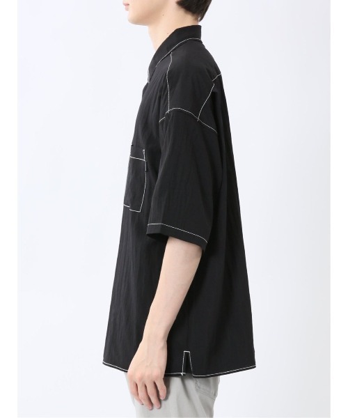 m.f.editorial（エムエフエディトリアル）の「【ストレッチ ウォッシャブル】m.f.エディトリアル メンズ タスランステッチ レギュラーカラー半袖シャツ（シャツ/ブラウス・メンズ・グレー/ブラック・MEDIUM/LARGE）」の7枚目の写真