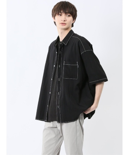 m.f.editorial（エムエフエディトリアル）の「【ストレッチ ウォッシャブル】m.f.エディトリアル メンズ タスランステッチ レギュラーカラー半袖シャツ（シャツ/ブラウス・メンズ・グレー/ブラック・MEDIUM/LARGE）」の11枚目の写真