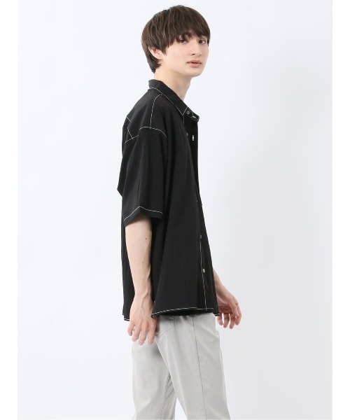 m.f.editorial（エムエフエディトリアル）の「【ストレッチ ウォッシャブル】m.f.エディトリアル メンズ タスランステッチ レギュラーカラー半袖シャツ（シャツ/ブラウス・メンズ・グレー/ブラック・MEDIUM/LARGE）」の13枚目の写真