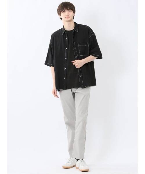 m.f.editorial（エムエフエディトリアル）の「【ストレッチ ウォッシャブル】m.f.エディトリアル メンズ タスランステッチ レギュラーカラー半袖シャツ（シャツ/ブラウス・メンズ・グレー/ブラック・MEDIUM/LARGE）」の14枚目の写真