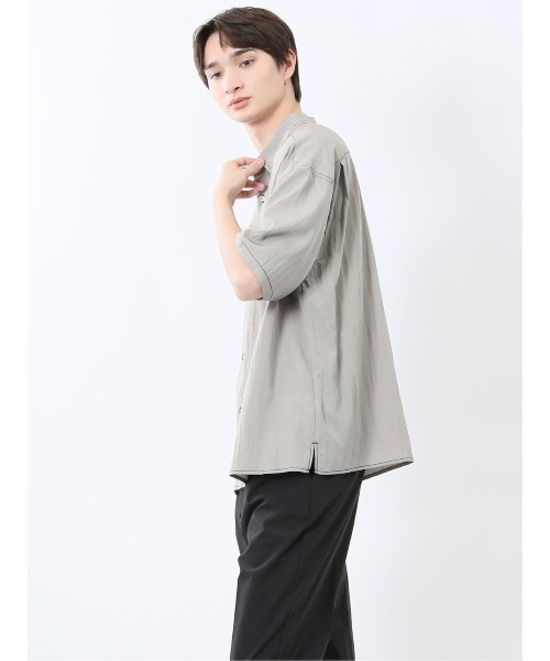 m.f.editorial（エムエフエディトリアル）の「【ストレッチ ウォッシャブル】m.f.エディトリアル メンズ タスランステッチ レギュラーカラー半袖シャツ（シャツ/ブラウス・メンズ・グレー/ブラック・MEDIUM/LARGE）」の16枚目の写真