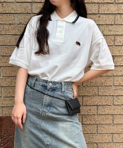 FRUIT OF THE LOOM（フルーツオブザルーム）の「【FRUIT OF THE LOOM】ワンポイント カノコラインポロシャツ（ポロシャツ・レディース・サックスブルー/ブラック/ホワイト/グリーン・S/M/L/XL）」の2枚目の写真