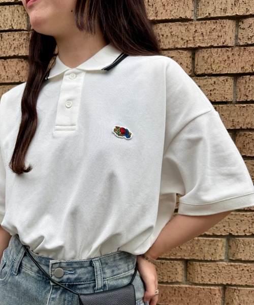 FRUIT OF THE LOOM（フルーツオブザルーム）の「【FRUIT OF THE LOOM】ワンポイント カノコラインポロシャツ（ポロシャツ・レディース・サックスブルー/ブラック/ホワイト/グリーン・S/M/L/XL）」の6枚目の写真