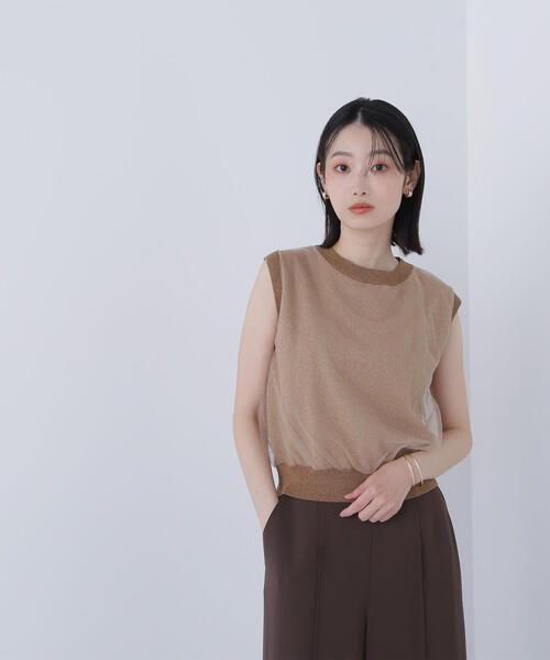 NATURAL BEAUTY BASIC(ナチュラルビューティーベーシック)の「◇チュールレイヤードニット(ニット/セーター・レディース・ホワイト系その他/キャメル/チャコールグレー・FREE)」の4枚目の写真