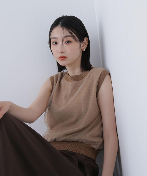 NATURAL BEAUTY BASIC(ナチュラルビューティーベーシック)の「◇チュールレイヤードニット(ニット/セーター・レディース・ホワイト系その他/キャメル/チャコールグレー・FREE)」の1枚目の写真