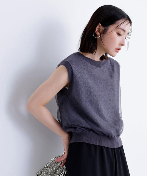 NATURAL BEAUTY BASIC(ナチュラルビューティーベーシック)の「◇チュールレイヤードニット(ニット/セーター・レディース・ホワイト系その他/キャメル/チャコールグレー・FREE)」の3枚目の写真