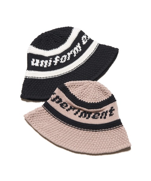 uniform experiment(ユニフォームエクスペリメント)の「LOGO JACQUARD KNIT HAT(ハット・メンズ・ベージュ/ブラック・FREE)」の4枚目の写真
