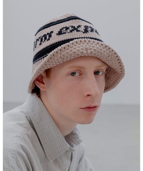 uniform experiment(ユニフォームエクスペリメント)の「LOGO JACQUARD KNIT HAT(ハット・メンズ・ベージュ/ブラック・FREE)」の3枚目の写真