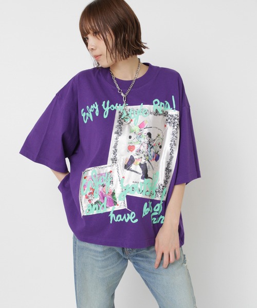 RNA（アールエヌエー）の「M2533 ビッグパッチＴ（Tシャツ/カットソー・レディース・アッシュグレー/ブラック/パープル・MEDIUM）」の3枚目の写真