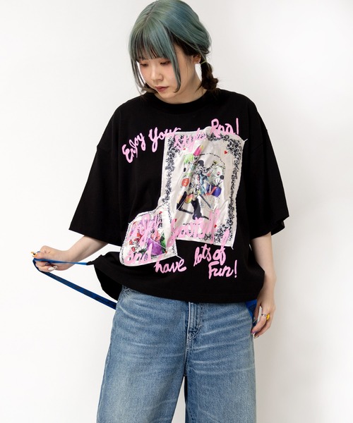 RNA（アールエヌエー）の「M2533 ビッグパッチＴ（Tシャツ/カットソー・レディース・アッシュグレー/ブラック/パープル・MEDIUM）」の2枚目の写真