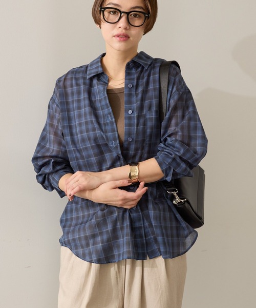 AMERICAN HOLIC(アメリカンホリック)の「シアーチェック柄オーバーシャツ(シャツ/ブラウス・レディース・ブルー系その他3/イエロー系その他/レッド系その他7・M/L)」の10枚目の写真