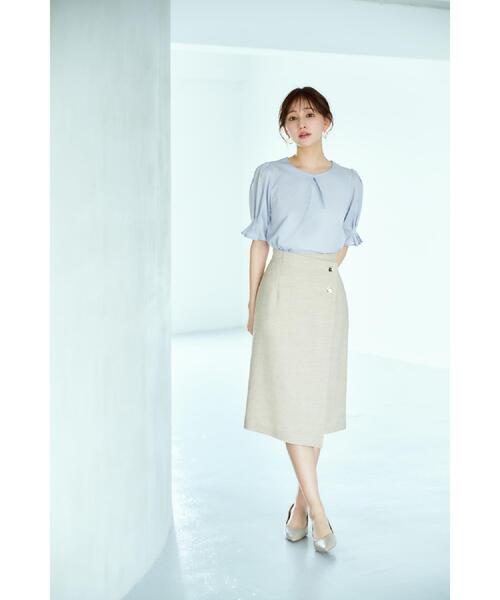 （美品）麻調タイトスカート 丈が選べる》麻調ラップタイトスカート【洗濯機洗い可/イージー