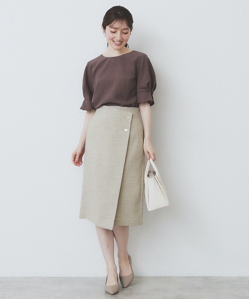 index（インデックス）の「《丈が選べる》麻調ラップタイトスカート【洗濯機洗い可/イージーアイロン】（スカート・レディース・ライトベージュ/ブラウン系その他/ネイビー・42/02/03/36/38/40）」の21枚目の写真