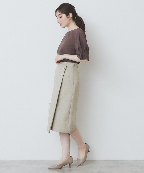 index（インデックス）の「《丈が選べる》麻調ラップタイトスカート【洗濯機洗い可/イージーアイロン】（スカート・レディース・ライトベージュ/ブラウン系その他/ネイビー・42/02/03/36/38/40）」の20枚目の写真