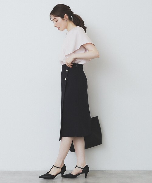 index（インデックス）の「《丈が選べる》麻調ラップタイトスカート【洗濯機洗い可/イージーアイロン】（スカート・レディース・ライトベージュ/ブラウン系その他/ネイビー・42/02/03/36/38/40）」の16枚目の写真