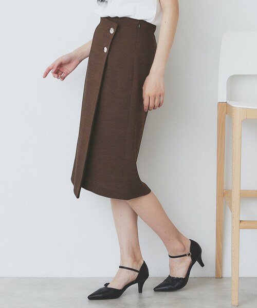 index（インデックス）の「《丈が選べる》麻調ラップタイトスカート【洗濯機洗い可/イージーアイロン】（スカート・レディース・ライトベージュ/ブラウン系その他/ネイビー・42/02/03/36/38/40）」の14枚目の写真