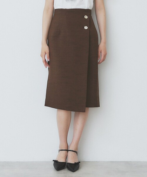 index（インデックス）の「《丈が選べる》麻調ラップタイトスカート【洗濯機洗い可/イージーアイロン】（スカート・レディース・ライトベージュ/ブラウン系その他/ネイビー・42/02/03/36/38/40）」の10枚目の写真