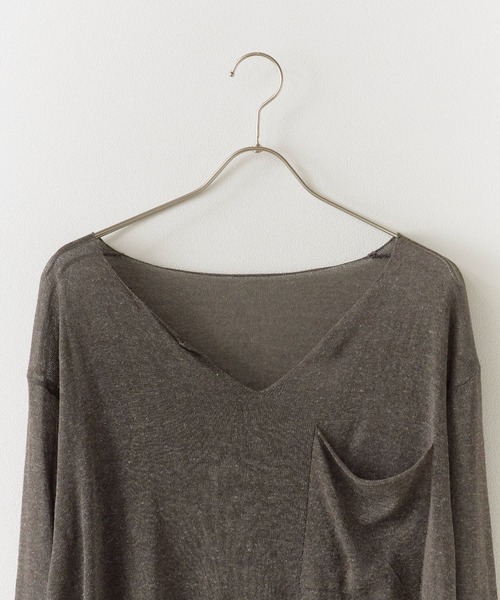 Theater code（シアターコード）の「Cut Neck Sheer Knit/カットネック シアーニット（ニット/セーター・メンズ・ホワイト/チャコール・L/M）」の3枚目の写真