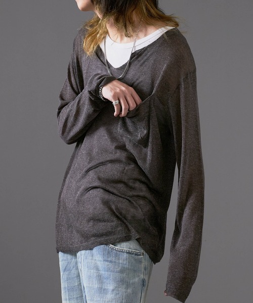 Theater code（シアターコード）の「Cut Neck Sheer Knit/カットネック シアーニット（ニット/セーター・メンズ・ホワイト/チャコール・L/M）」の16枚目の写真