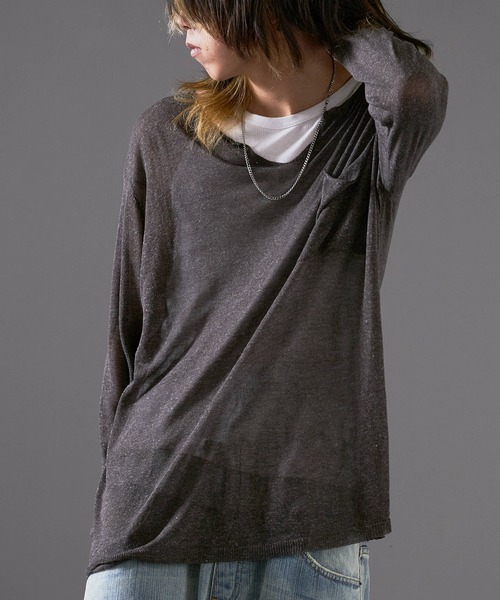 Theater code（シアターコード）の「Cut Neck Sheer Knit/カットネック シアーニット（ニット/セーター・メンズ・ホワイト/チャコール・L/M）」の14枚目の写真