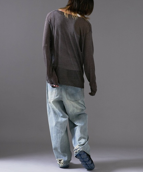 Theater code（シアターコード）の「Cut Neck Sheer Knit/カットネック シアーニット（ニット/セーター・メンズ・ホワイト/チャコール・L/M）」の19枚目の写真