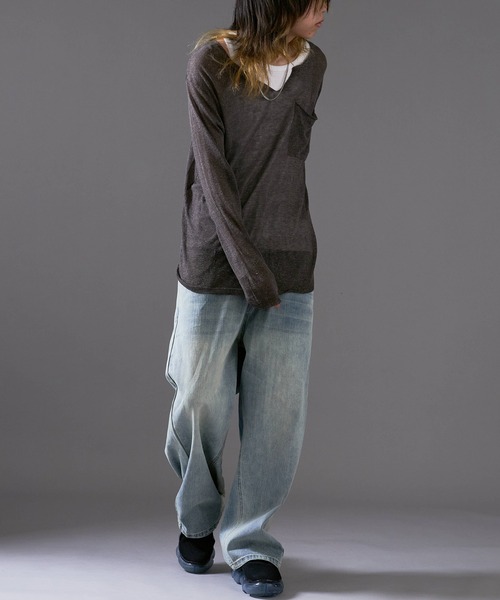 Theater code（シアターコード）の「Cut Neck Sheer Knit/カットネック シアーニット（ニット/セーター・メンズ・ホワイト/チャコール・L/M）」の18枚目の写真