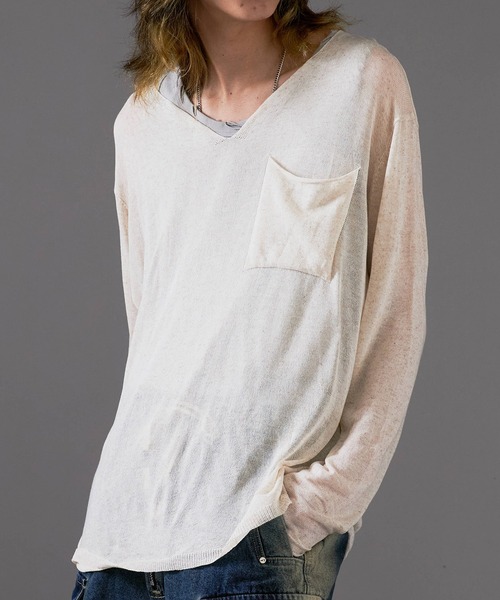 Theater code（シアターコード）の「Cut Neck Sheer Knit/カットネック シアーニット（ニット/セーター・メンズ・ホワイト/チャコール・L/M）」の10枚目の写真