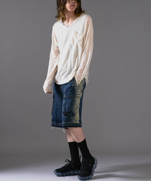 Theater code（シアターコード）の「Cut Neck Sheer Knit/カットネック シアーニット（ニット/セーター・メンズ・ホワイト/チャコール・L/M）」の12枚目の写真