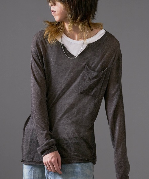 Theater code（シアターコード）の「Cut Neck Sheer Knit/カットネック シアーニット（ニット/セーター・メンズ・ホワイト/チャコール・L/M）」の15枚目の写真