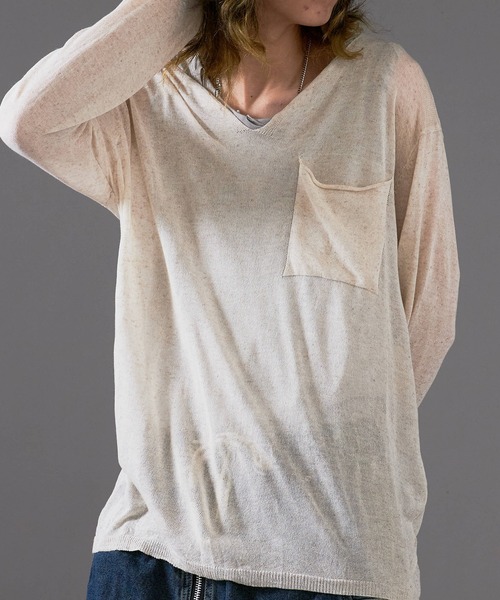 Theater code（シアターコード）の「Cut Neck Sheer Knit/カットネック シアーニット（ニット/セーター・メンズ・ホワイト/チャコール・L/M）」の8枚目の写真