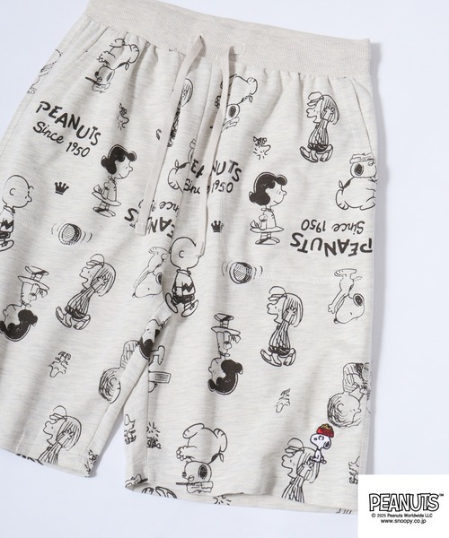 PEANUTS(ピーナッツ)の「PEANUTS プリント総柄ミニ裏毛ハーフパンツ(その他パンツ・メンズ・ブラック系/オートミール/杢グレー/ネイビー/ライトカーキ/ブラック系1/グレイッシュベージュ/ブラック/カーキ系/チャコール/アイボリー系/グレー系・L/M/LL/S)」の7枚目の写真